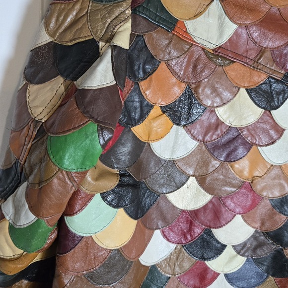 Vintage Korean Multicolor Leather Fish Scale Patchwork Jacket Womens L - Picture 15 of 16